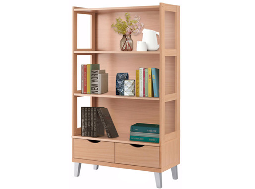 Großes Bücherregal LINDA in Buchefarben mit 2 Schubkästen