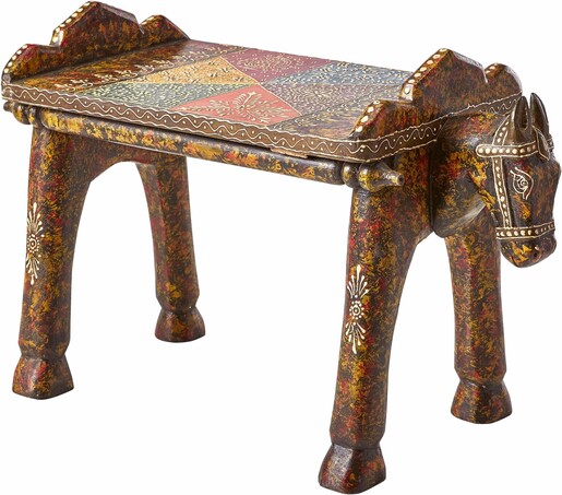 Sitzhocker VIVIAN aus Mangoholz in braun/bunt Vintage Design