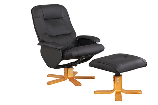 Relaxsessel NILAN mit Hocker aus Kunstleder in schwarz