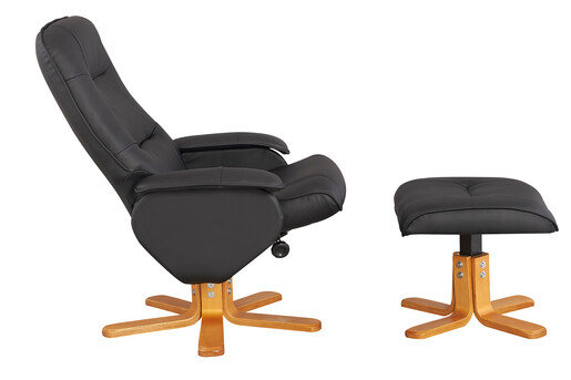 Relaxsessel NILAN mit Hocker aus Kunstleder in schwarz