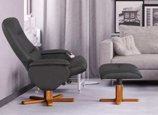 Relaxsessel NILAN mit Hocker aus Kunstleder in schwarz