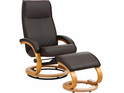 Relaxsessel PAM aus PU-Leder in braun mit Hocker