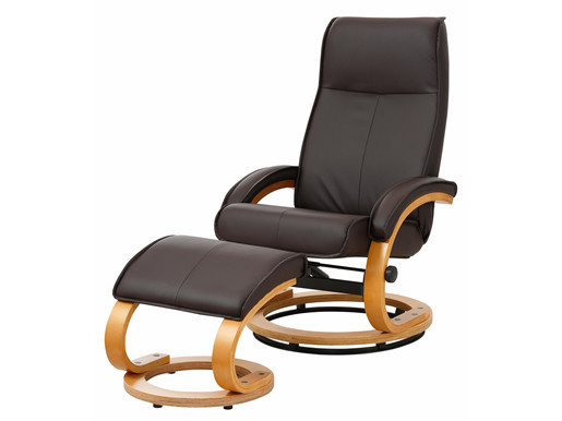 Relaxsessel PAM mit Hocker aus Glattleder in  braun