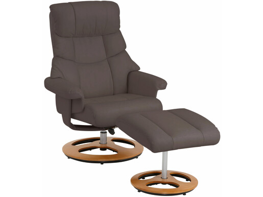 Relaxsessel TULIP miti Hocker aus Glattleder in braun/eiche