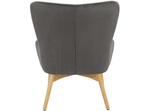 Ohrensessel Newman (Sessel mit Hocker), Fernsehsessel, Samtbezug mit Knopfheftung, Untergestell aus Massivholz in grau