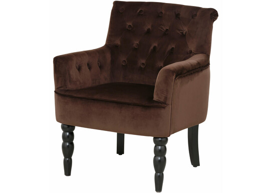 Sessel ALEXA mit Samtvelour und Knopfheftung in braun