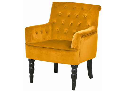 Sessel ALEXA mit Samtbezug in orange und Knopfheftung