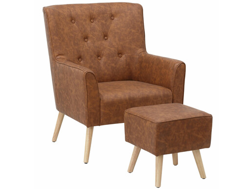 Sessel mit Hocker MICHI aus PU in Cognac