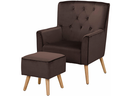 Sessel mit Hocker MICHI aus Samtvelours in braun