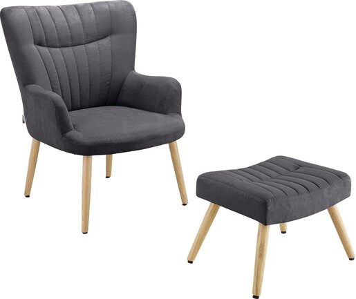 Armsessel mit Hocker KYRA, Microfaser Bezug in grau