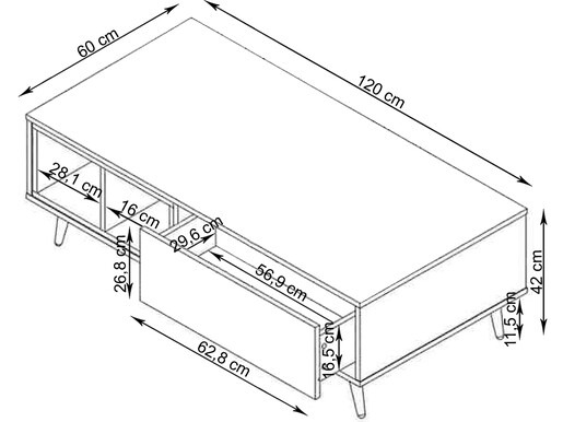 Moderner Couchtisch LINUS mit Schublade, Breite 120 cm