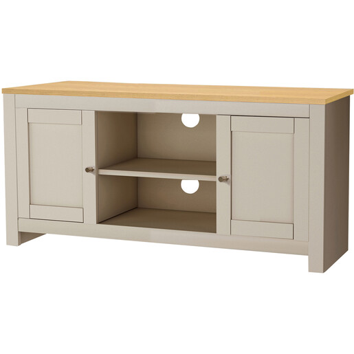 Lowboard Eddie, mit 2 Tür und Kabeldurchführung, moderner Landhausstil in Eichenfarben und Creme