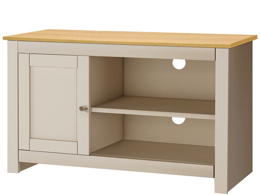 Lowboard Eddie, mit 1 Tür und Kabeldurchführung, moderner Landhausstil in Eichenfarben und Creme