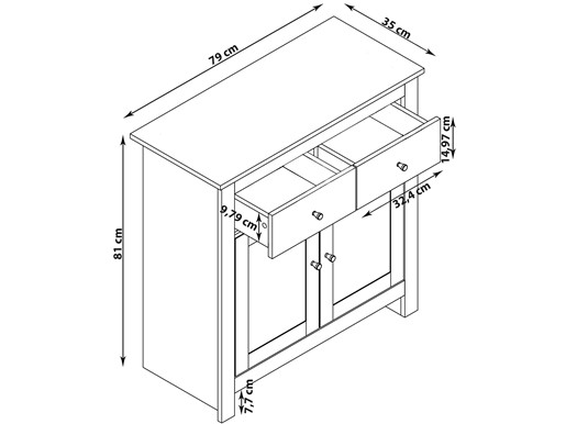 2-trg. Sideboard EMILY mit 2 Schubladen in grau/eichefarben