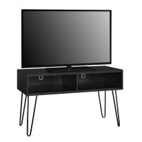 Lowboard Owen 2 offene Fächer, TV 42 inch, Stecknadelbeine aus Metall, Breite 106 cm in eichenschwarz