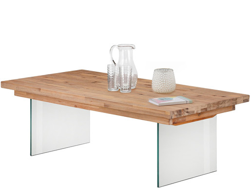 Couchtisch MIA aus Glas und Akazie in natur, Breite 120 cm
