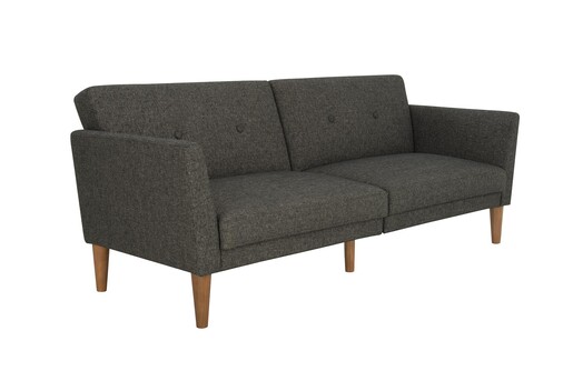 Schlafsofa Regal Bezug aus Leinenstoff, Holzbeine, Breite 204,5 cm in grau
