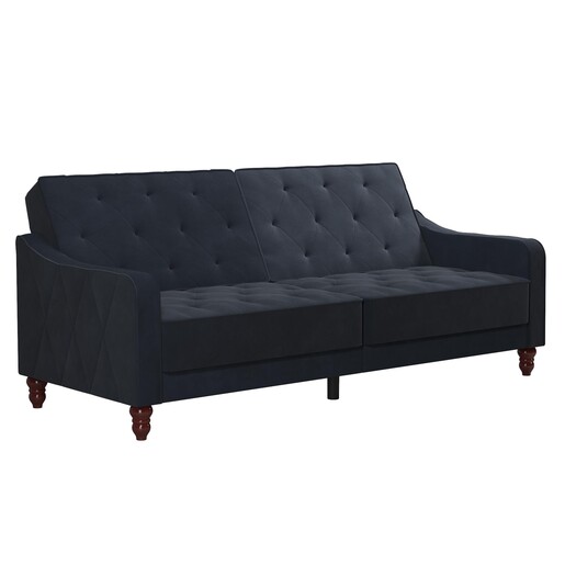 Schlafsofa Vintage Bezug in Samtoptik, Diamant-Steppung, Breite 207 cm in blau