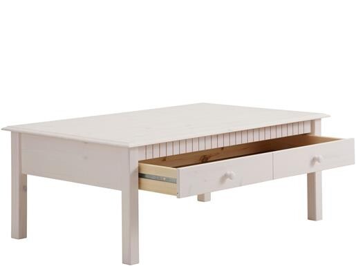 Couchtisch LENE aus Kiefer mit Schublade in weiß, 110 cm