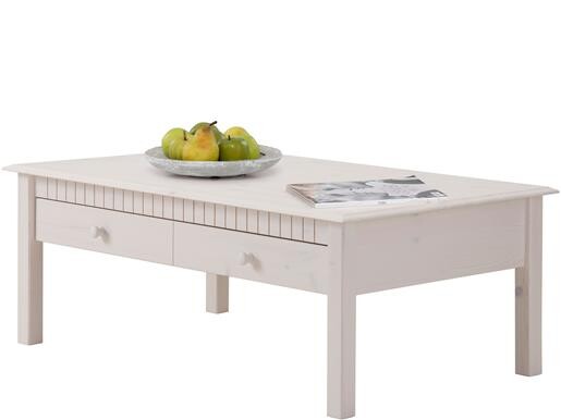 Couchtisch LENE aus Kiefer mit Schublade in weiß, 110 cm