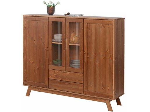 Highboard OLE aus Kiefer Massivholz in walnuss, 140 cm breit