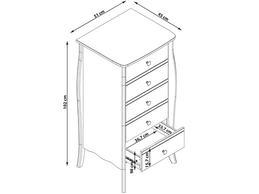 Kommode BAROQUE mit 5 Schubladen aus MDF in weiß