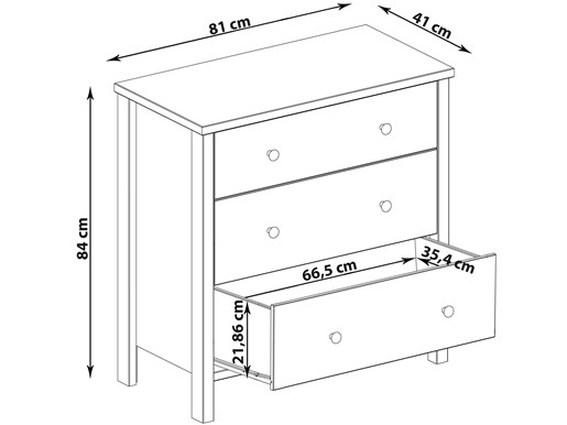 Kommode TICO 3 Schubladen aus MDF in grau