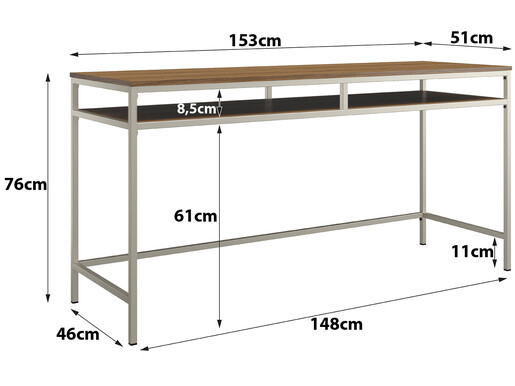 Schreibtisch Cliff (1-St), Gestell aus Metall, Breite 153 cm in Graphite Grau / Eichenoptik