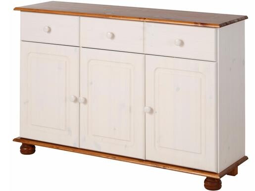 3-trg. Sideboard ANNETTE aus Kiefer massiv in weiß/honig