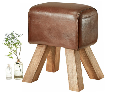 Hocker Bock SAGA aus Leder in braun mit Holzbeinen