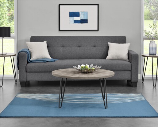 Runder Couchtisch Owen runder Wohnzimmertisch in Holzoptik, Metallbeine in Haairpin-Design