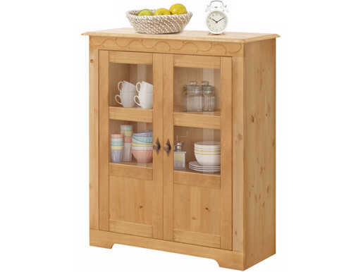 Highboard DANIELA mit 2 Glastüren aus Kiefer, gebeizt geölt