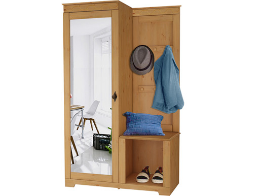 Kompaktgarderobe LARX aus Kiefer 1 Tür in gebeizt geölt