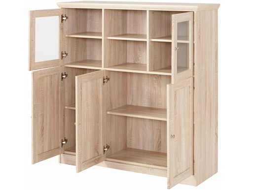 Highboard NELE aus MDF in eichefarben mit 2 Glastüren
