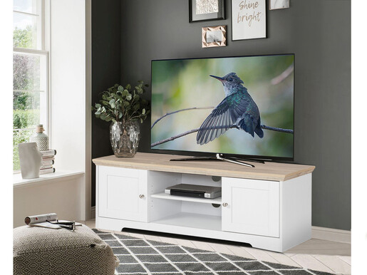 2-trg. TV-Lowboard NELE aus MDF in weiß/eiche, 118 cm breit