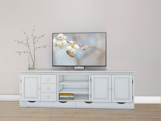 TV Lowboard ODETTE aus Kiefer massiv in weiß lackiert