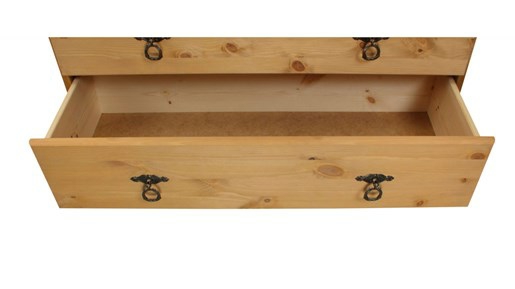 Kommode FOTINA mit 5 Schubladen aus Kiefer in gebeizt geölt