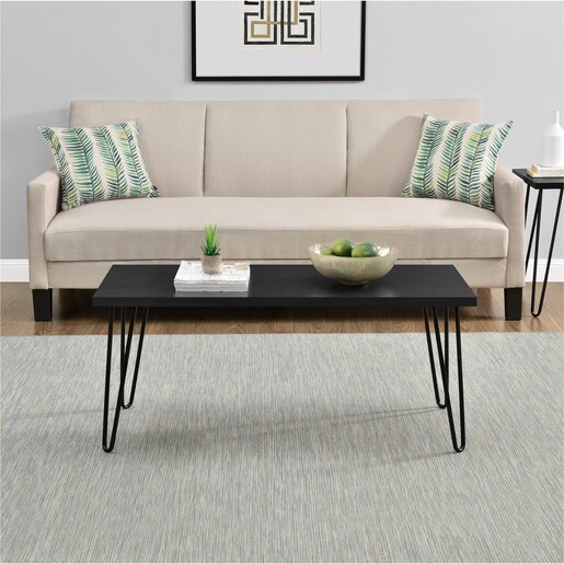 Couchtisch Owen Wohnzimmertisch, rechteckige Form, Metallbeine, Breite 107 cm in schwarz & eichenfarben