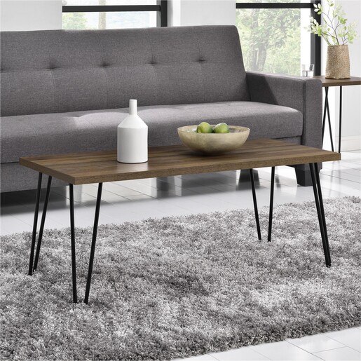 Couchtisch Owen Wohnzimmertisch, rechteckige Form, Metallbeine, Breite 107 cm in walnuss