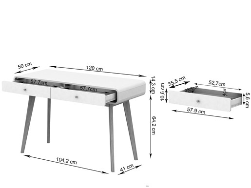 Schreibtisch CARMEN mit Schubladen in weiß/natur