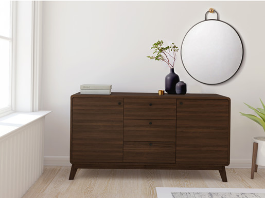 2-trg. Sideboard CARMEN mit 3 Schubladen aus MDF in walnuss