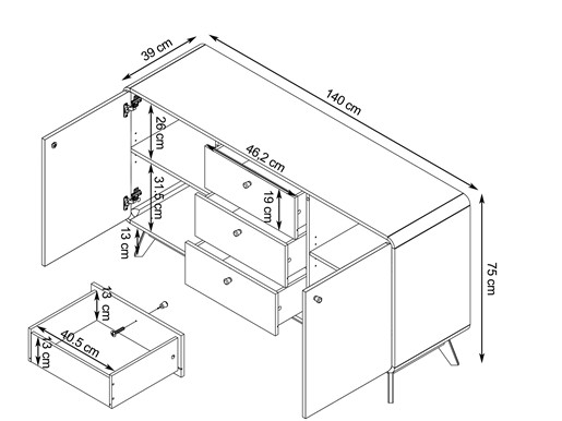 Sideboard CARMEN aus Spanplatte foliert in weiß