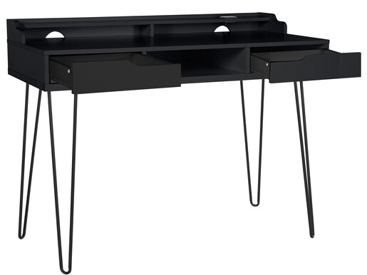 Schreibtisch NABIL mit 2 Schubladen+Ladestation in schwarz
