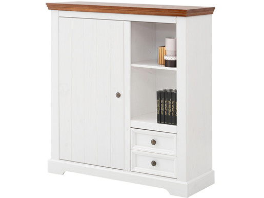 1-trg. Schrank ANTON aus Kiefer massiv, weiß/walnuss, 110 cm