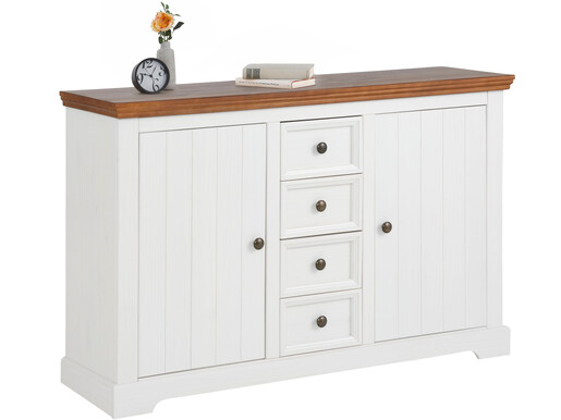 2-trg. Sideboard ANTON aus Kiefer in weiß/walnuss, 133 cm