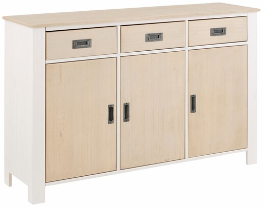 Sideboard INSEL mit 3 Holztüren in weiß/hellbraun