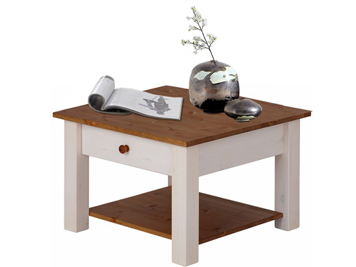 Couchtisch CELINE 60 x 60 cm aus Kiefer massiv, weiß & honig