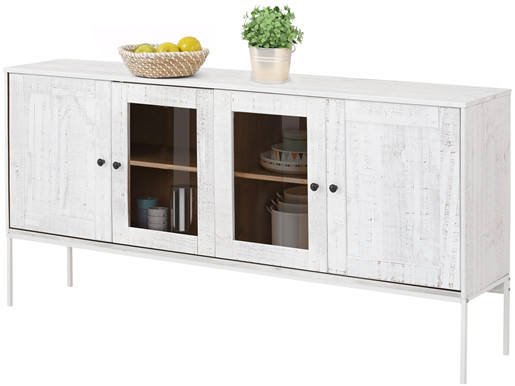 Sideboard FLORA 160 cm Breiteaus Massivholz, creme/weiß