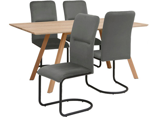 5-tlg. Essgruppe FRED, 4 Stühle in grau, Tischbreite 160 cm
