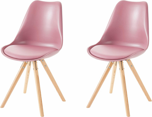 2er Set Stuhl BRITTA aus Kunstleder in rosa Holzbeine